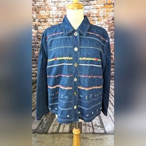 Vintage Koret Cottagecore Embroidered Denim Jacket with Flowers (030054-204)